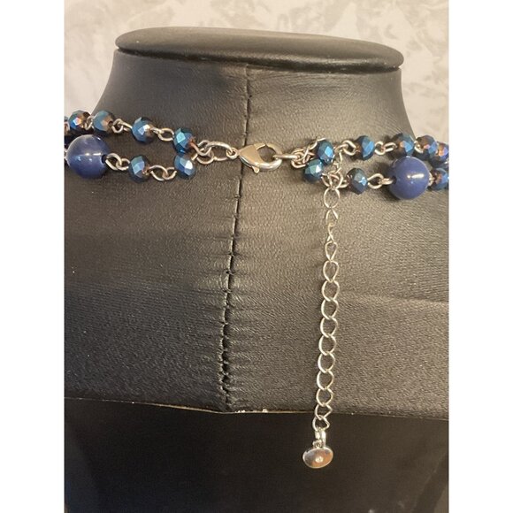 Blue Beaded Necklace With Teardrop Pendant & Adjustable Silver Tone Chain - Picture 4 of 4